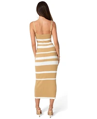 Bebe Womens Rib Stripe Square Neck Midi Dress