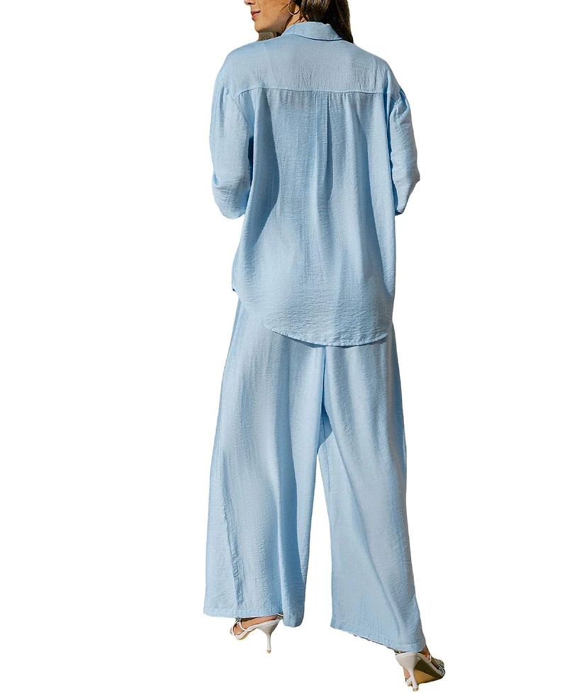 Cupshe Women's Wide-Leg Long-Sleeve Collared 2-Piece Pant Set
