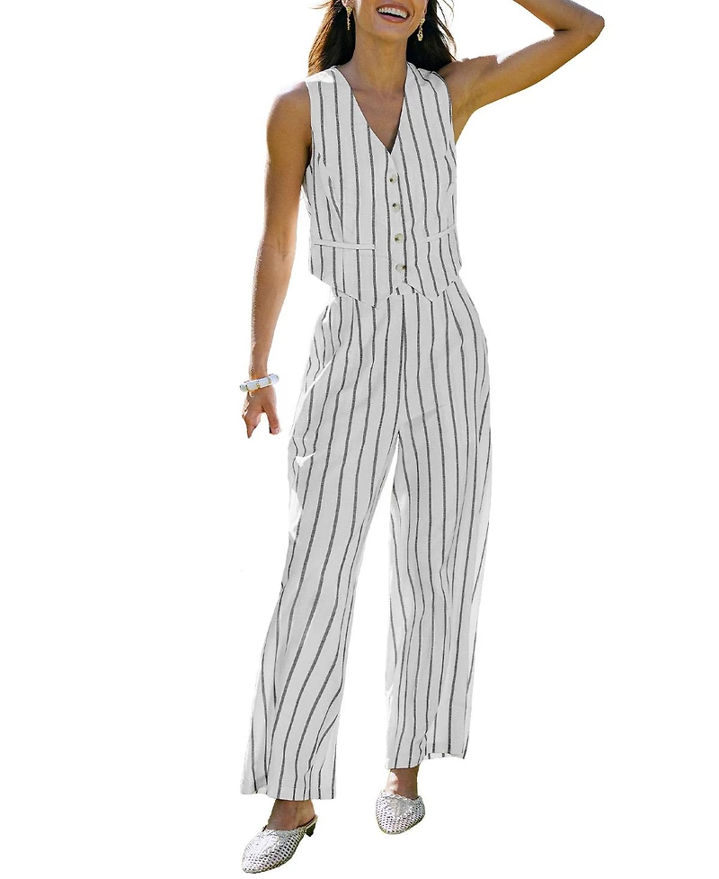 Cupshe Women's V-Neck Striped Wide-Leg Cami and Pants, 2-Piece Set