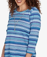 Alfred Dunner Petite Classic Textured Stripe Knit Top With Necklace