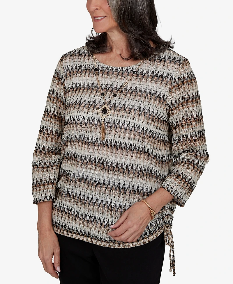 Alfred Dunner Petite Travel Advisory Biadere Textured Top With Necklace