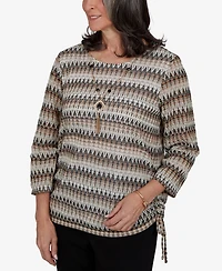 Alfred Dunner Petite Travel Advisory Biadere Textured Top With Necklace