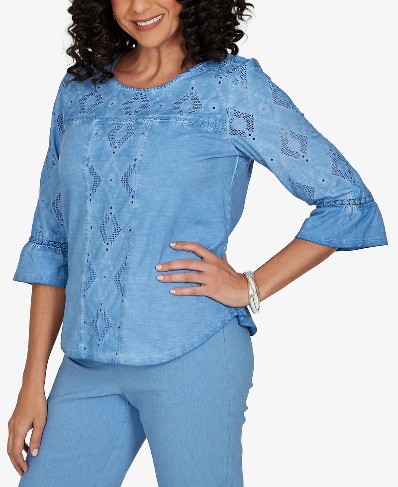 Alfred Dunner Petite Provence Center Diamond Tonal Applique Top