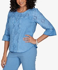 Alfred Dunner Petite Provence Center Diamond Tonal Applique Top
