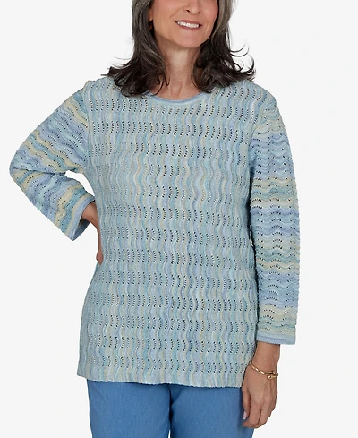 Alfred Dunner Petite Provence Scalloped Stripes Textured Sweater