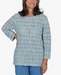 Alfred Dunner Petite Provence Scalloped Stripes Textured Sweater
