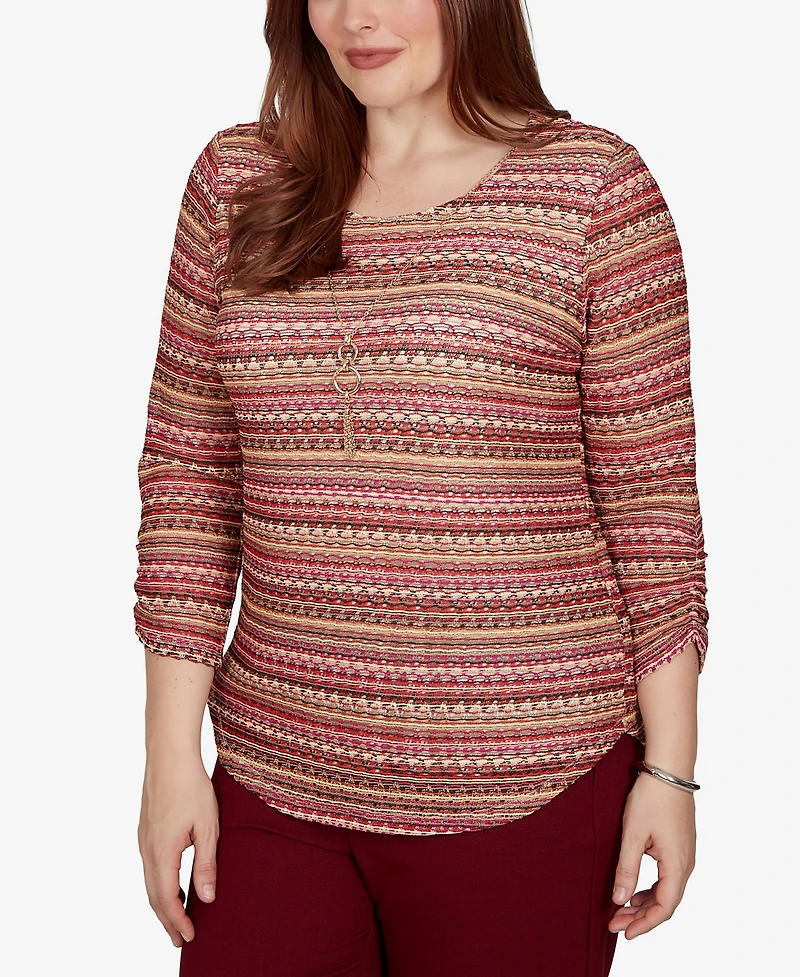 Alfred Dunner Petite Union Square Spacedye Biadere Stripe Top With Necklace