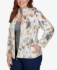 Alfred Dunner Petite Classic Watercolor Floral Cozy Zip Jacket