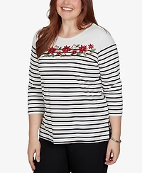 Alfred Dunner Petite Classic Poinsettia Stripe Knit Top