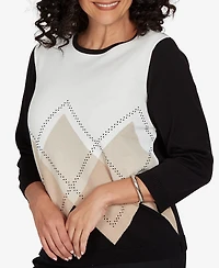 Alfred Dunner Petite Classic Argyle Beaded Sweater