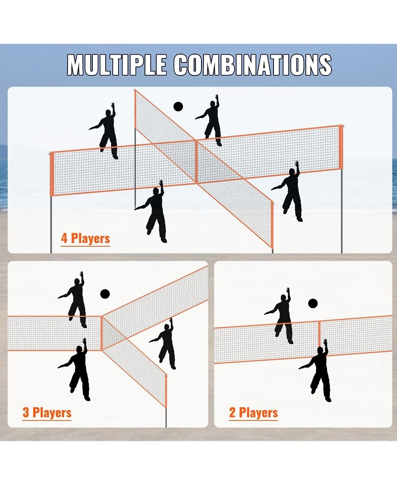 Sevorley 4-Way Volleyball and Badminton Net Set with Adjustable Height