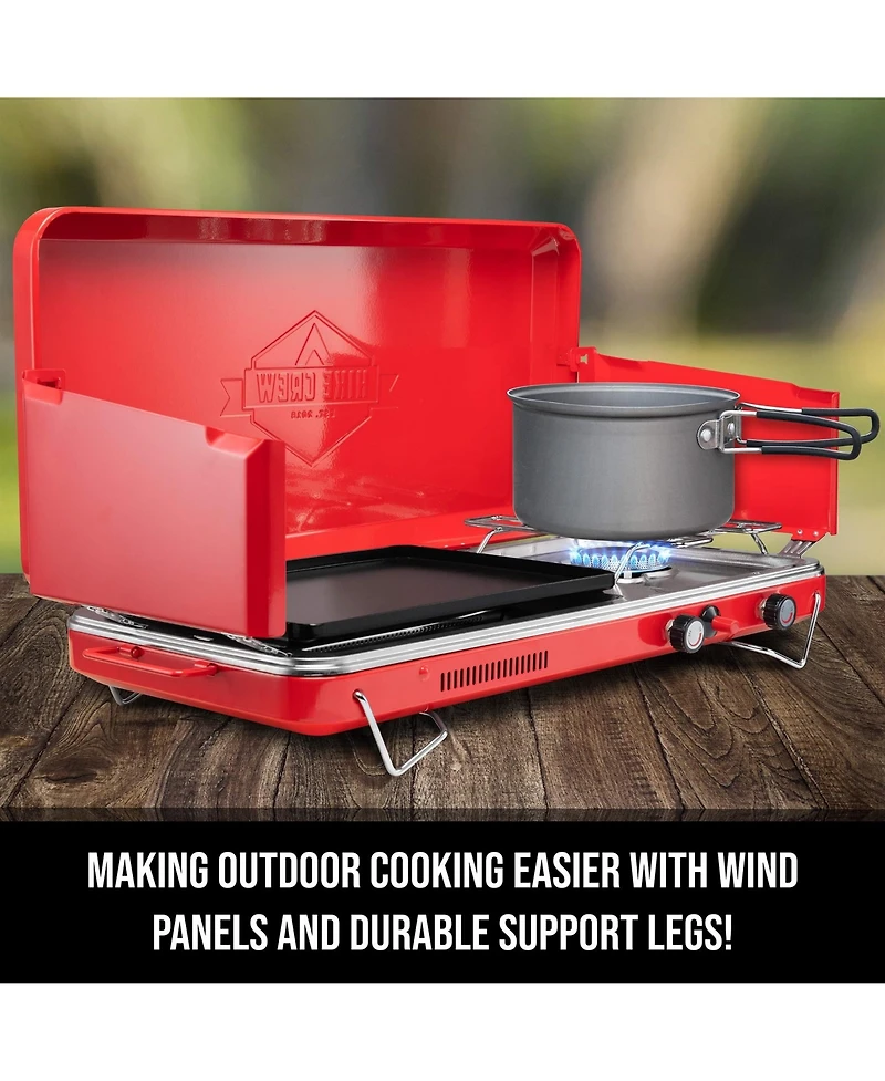 Hike Crew 2-in-1 Gas Camping Stove, Camping Grill & Stove with Igniter and Stainless Drip Tray