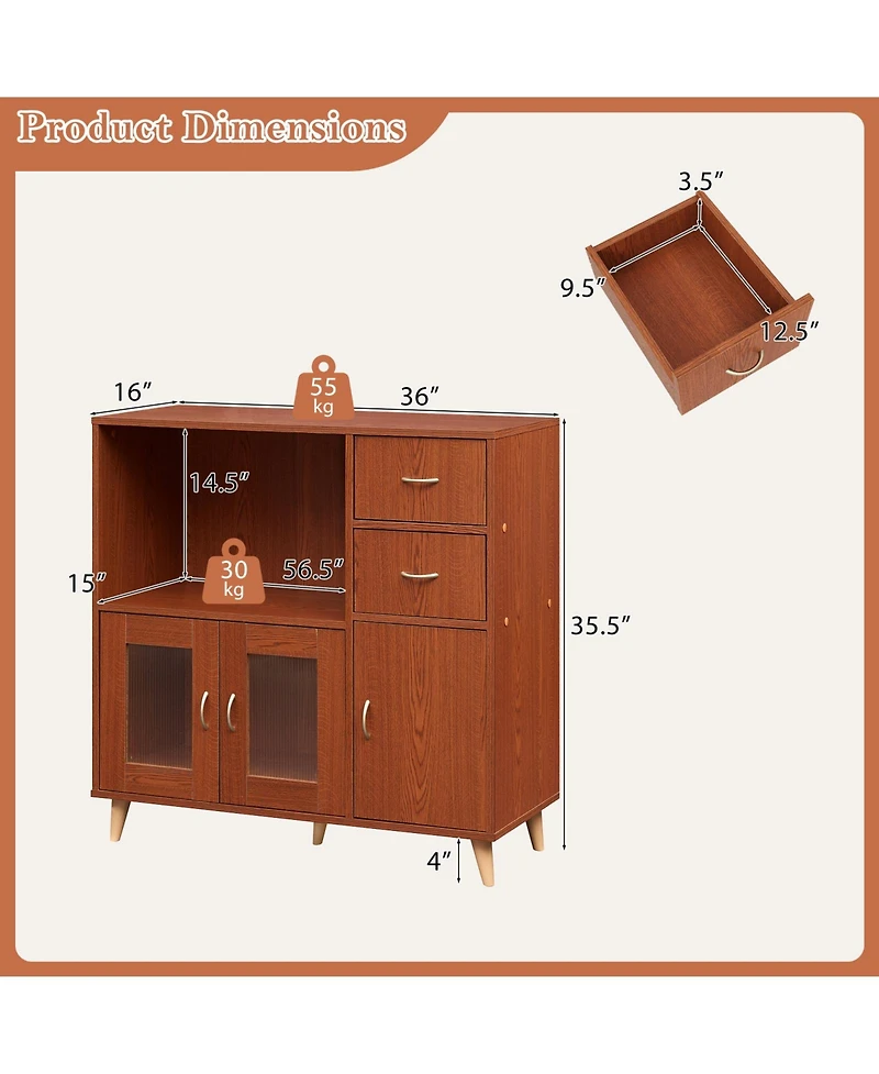 Gymax 36'' Sideboard Buffet Cabinet with Open Compartment 2 Drawers and 3 Doors for Kitchen