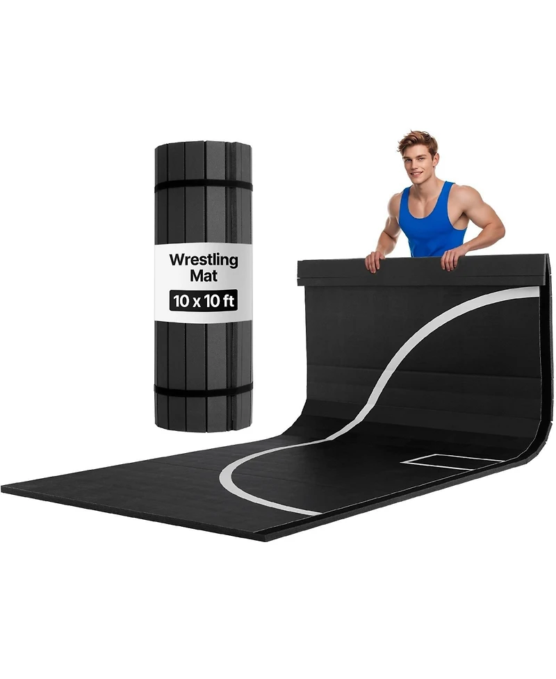 Sevorley Roll-Up Wrestling Mat, 10 x 10 ft Xpe Foam Martial Arts Training Mat with Circles