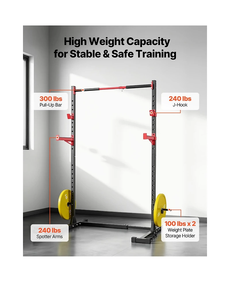 Sevorley Multifunctional Power Cage Squat Rack for Home Gym, Width-Adjustable with Safety Bars and Landmine