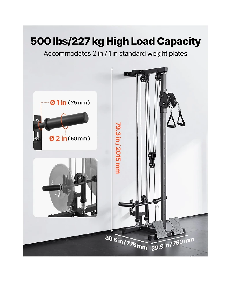Sevorley Wall-Mount Lat Pull Down Machine 3-in-1 Cable Tower 500 lb