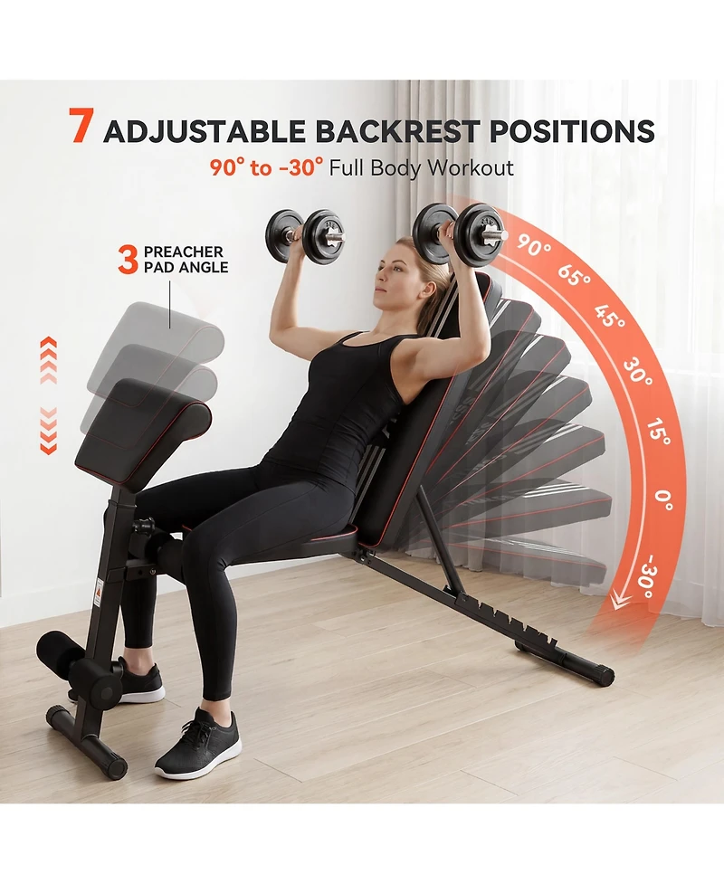 Sugift Adjustable Weight Bench 1000 lbs Foldable Home Gym Heavy-Duty Steel 7-Level Backrest No Assembly