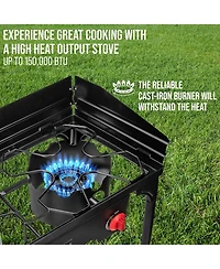 Hike Crew 150,000 Btu Portable Gas Stove with 2 Burners, Legs, Wind Panels and Temperature Control