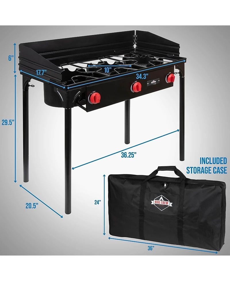 Hike Crew 225,000 Btu Portable Gas Stove with 3 Burners, Legs, Wind Panels and Temperature Control