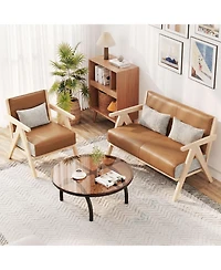 Costway 3 Piece Living Room Furniture Set with Rubber Wood Frame, Padded Seat