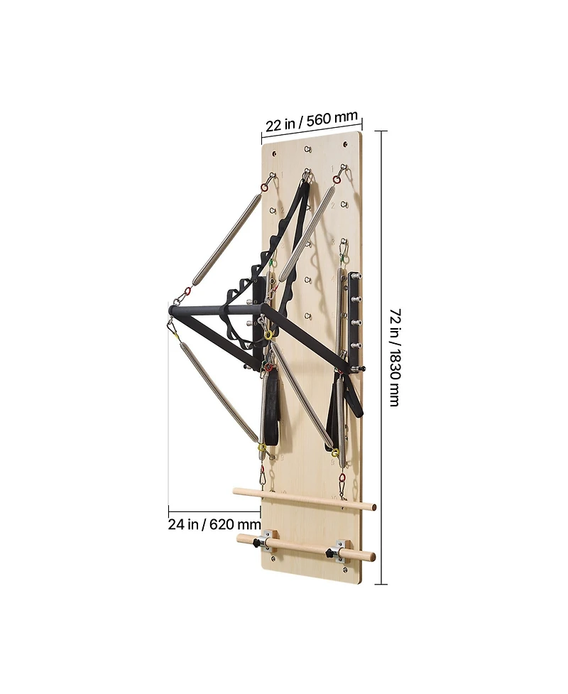 Sevorley Wall Mounted Pilates Reformer, Maple Springboard with Resistance Springs