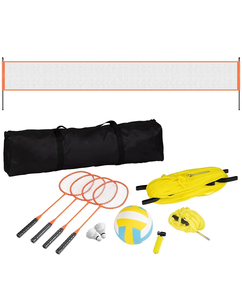 Sevorley Portable Volleyball and Badminton Combo Set with Adjustable Steel Poles