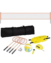 Sevorley Portable Volleyball and Badminton Combo Set with Adjustable Steel Poles