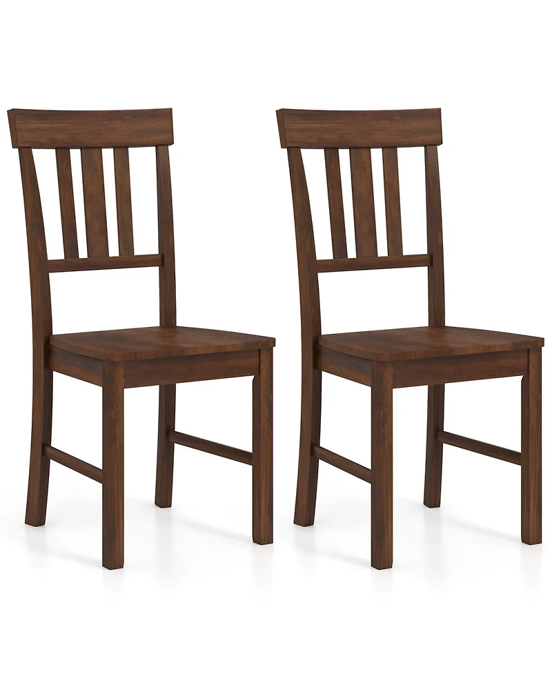 Gymax Dining Chairs Set of 2 Rubber Wood Chairs With High Slat Backrests for Dining Room