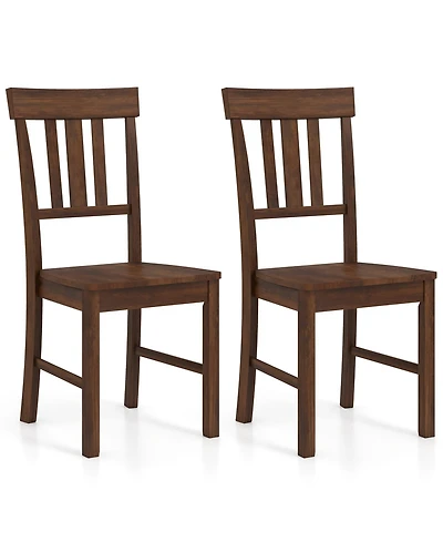 Gymax Dining Chairs Set of 2 Rubber Wood Chairs With High Slat Backrests for Dining Room