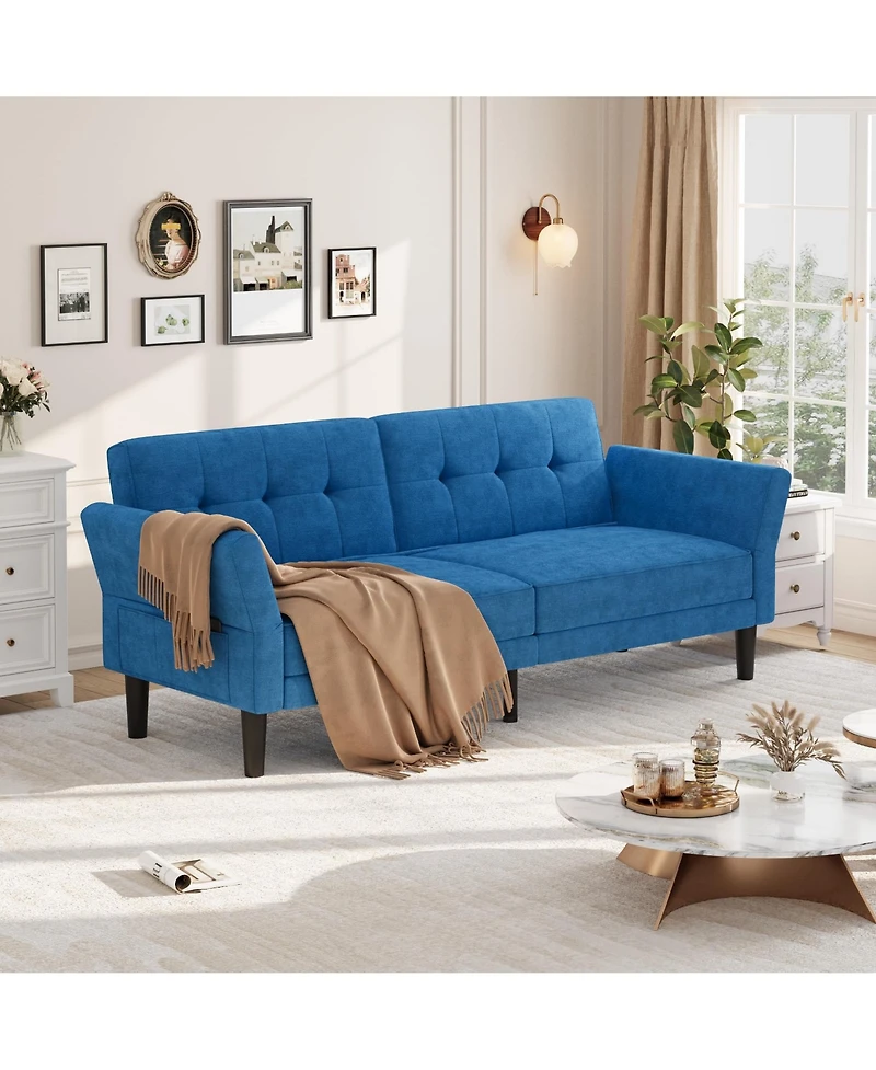 homfan 89" Futon Sofa Bed, Modern Sleeper Couch with Adjustable Backrest and Armrest, Convertible Bed Deep Seat for Living Room Bedroom