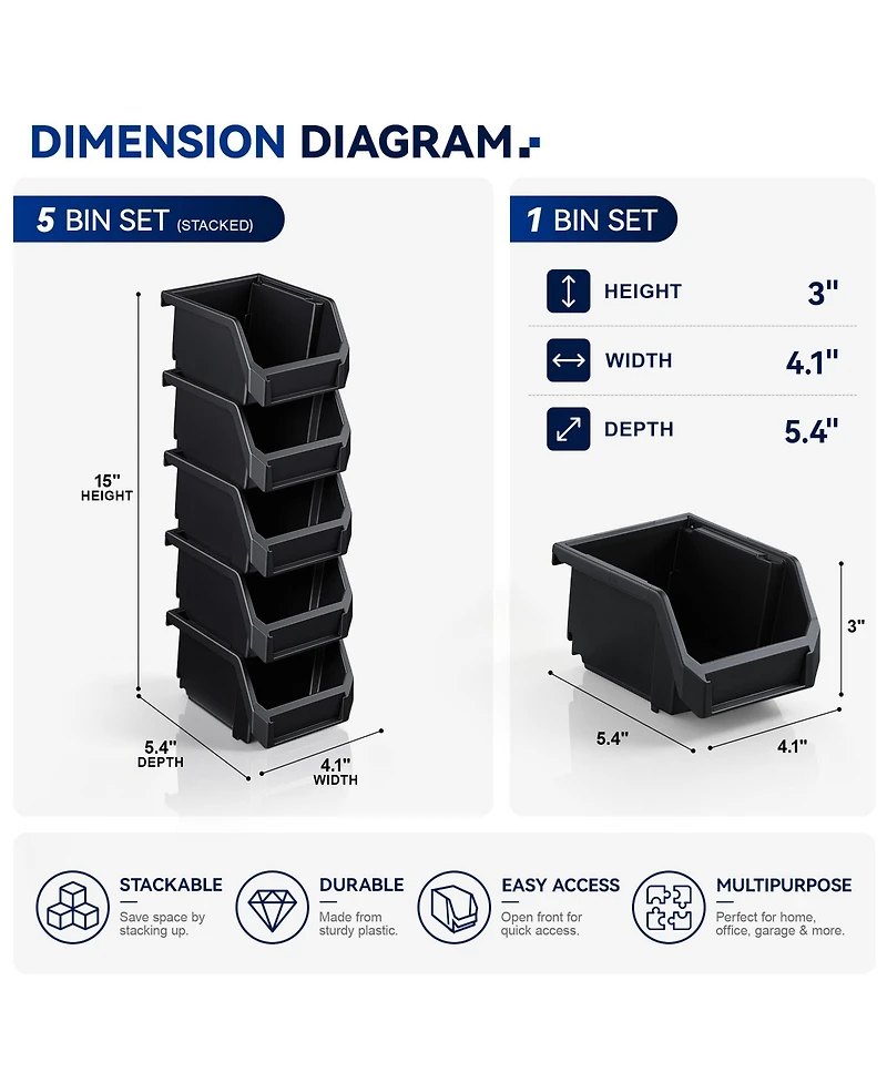 Sorbus Extra Small Open Front Stackable Garage Storage Bin - Heavy Duty Plastic Organizer Tote for Tools, Hardware and Shelving