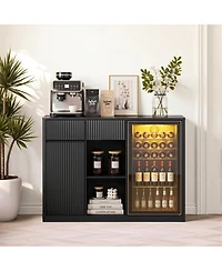 Clihome 51.2 Inch Modern Fluted Bar Cabinet with Mini Fridge Space