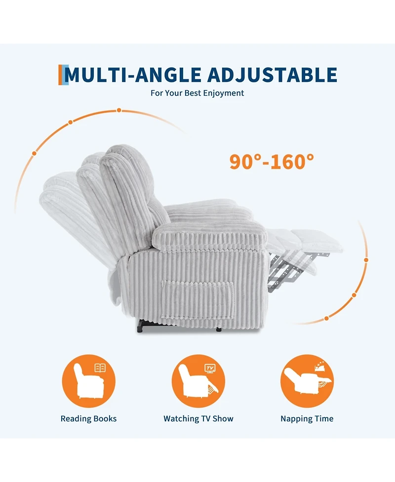 homfan Corduroy Manual Recliner Chair with Pillow Top Arms and Side Pocket, 330 lb Capacity