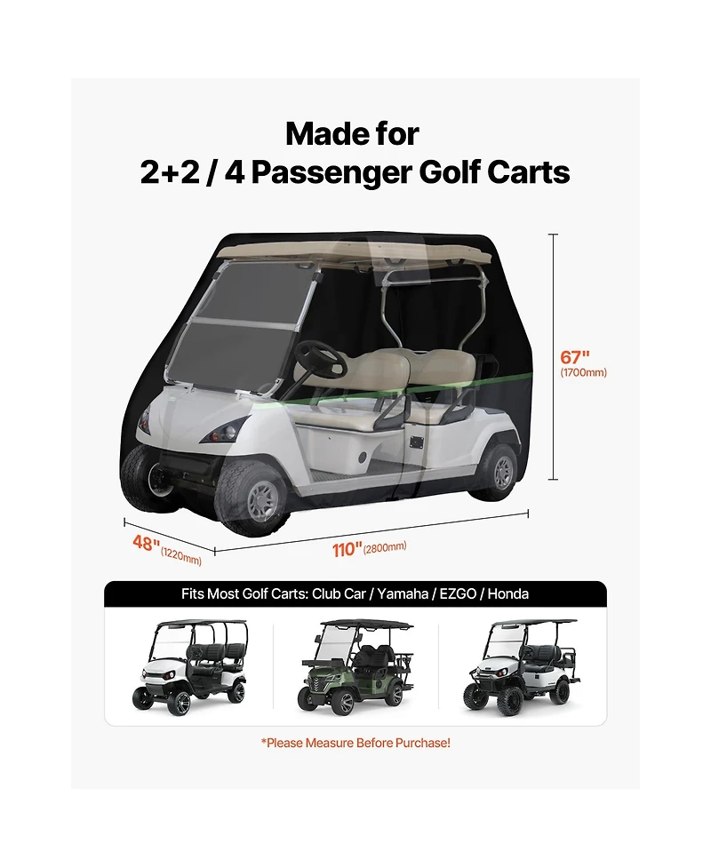 Sevorley Passenger Golf Cart Cover, 600D Oxford, Waterproof with 3 Zipper Doors