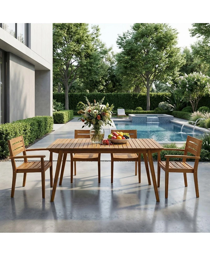 Asagikoiai 7-Piece Wooden Outdoor Dining Set with Slatted Table and Dining Chairs