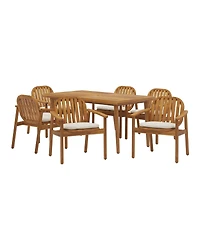 Asagikoiai 7-Piece Outdoor Dining Set, Acacia Wood Table with Umbrella Hole and 6 Chairs