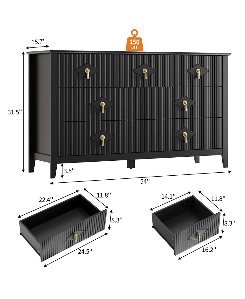 homfan Modern Fluted 7-Drawer Dresser, 54" Wide Wood Chest, Bedroom Storage Organizer Cabinet, Metal Handles, Versatile for Living Room, Hallway
