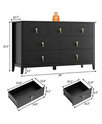 homfan Modern Fluted 7-Drawer Dresser, 54" Wide Wood Chest, Bedroom Storage Organizer Cabinet, Metal Handles, Versatile for Living Room, Hallway