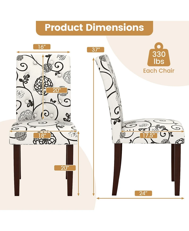 Gymax Wooden Dining Chair Set of With Rubber Wood Legs Padded Seat S Springs High Back