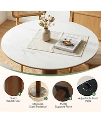 Tribesigns 31.5" Solid Wood Dining Table, Round Dinner Table with Sintered Stone Top and Steel Pedestal, Mid Century Modern Bistro Table