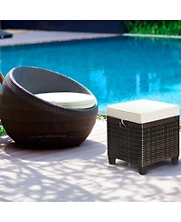 Costway 2 Piece Patio Rattan Ottoman Cushioned Seat Foot Rest Coffee Table