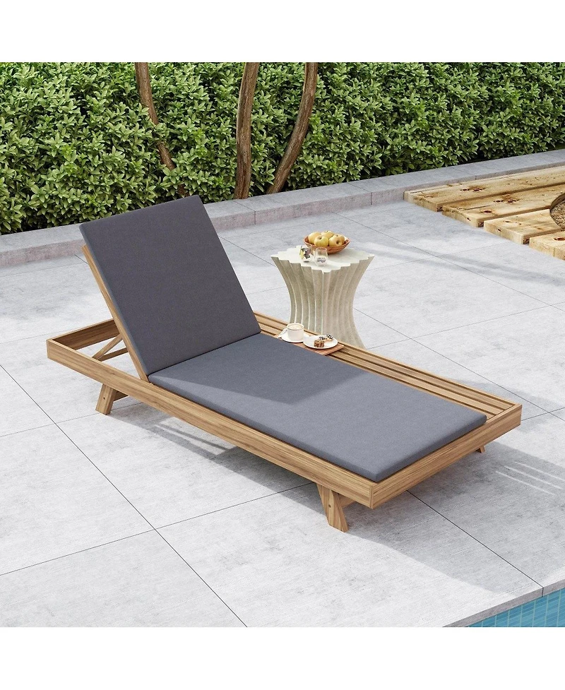 Asagikoiai Adjustable Acacia Wood Patio Chaise Lounge with Water-Resistant Cushion