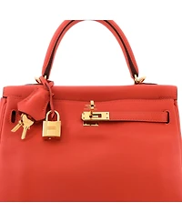Pre-Owned HERMES Kelly 25 Handbag Orange Swift with Gold Hardware