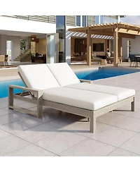 Asagikoiai Acacia Wood Patio Double Lounge Chair with Cushions, Adjustable Reclining Sunbed