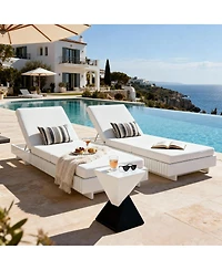 Asagikoiai 6 Position Acacia Solid Wood Outdoor Chaise Lounge with 3 Fold Cushion