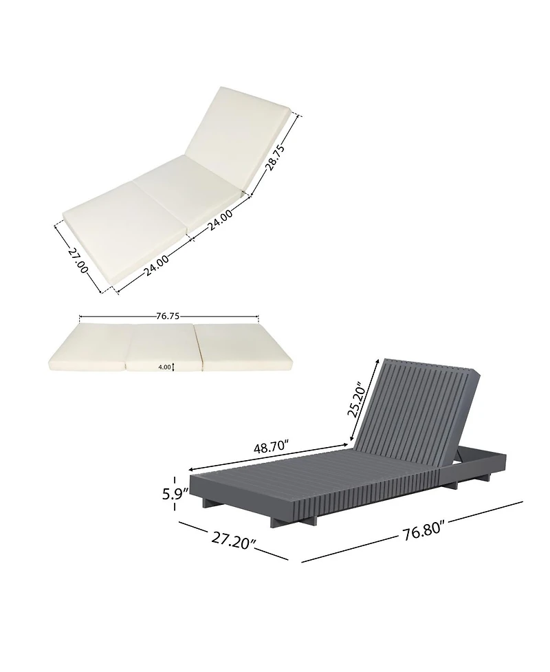Asagikoiai Acacia Wood Outdoor Chaise Lounge, Adjustable Patio Sun Lounger with 3-Fold Cushion