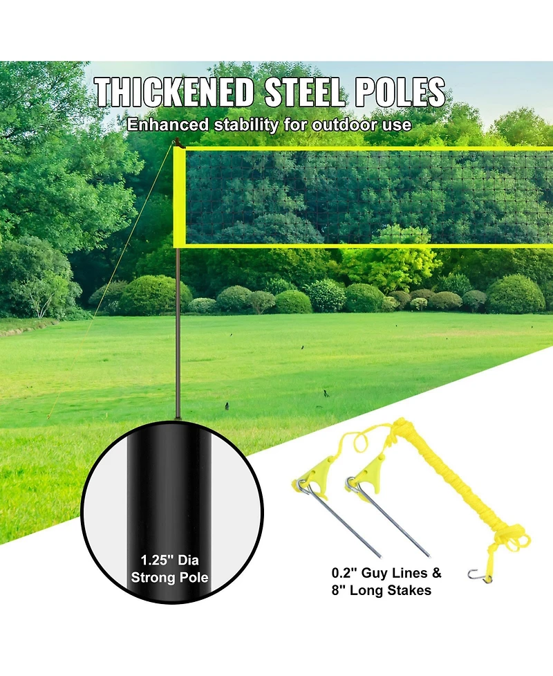 Portable Volleyball Net System with Adjustable Steel Poles and Ball