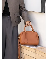Susu Quinn Women's Pebbled Leather Doctor Bag Structured Top Handle Satchel Crossbody Bowling Handbag