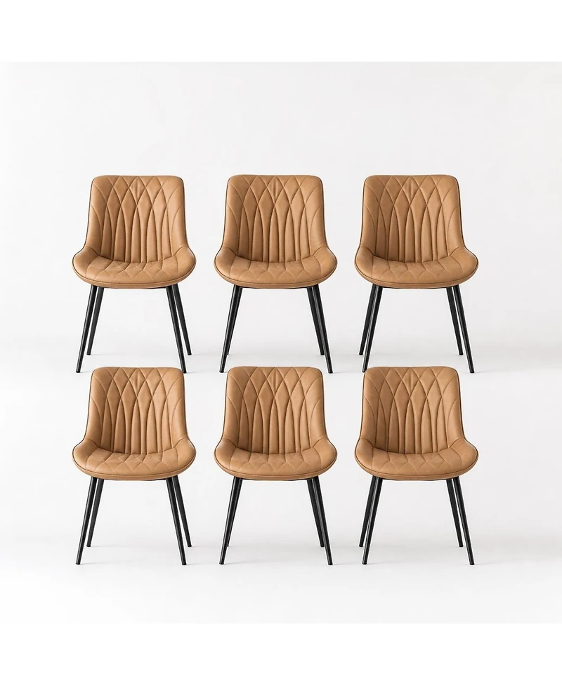 homfan Set of Faux Leather Dining Chairs with Thick Cushions and Metal Legs