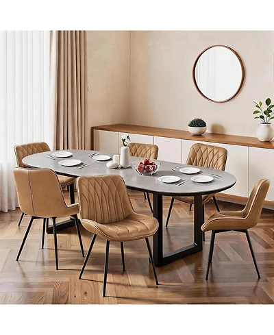 homfan Set of Faux Leather Dining Chairs with Thick Cushions and Metal Legs